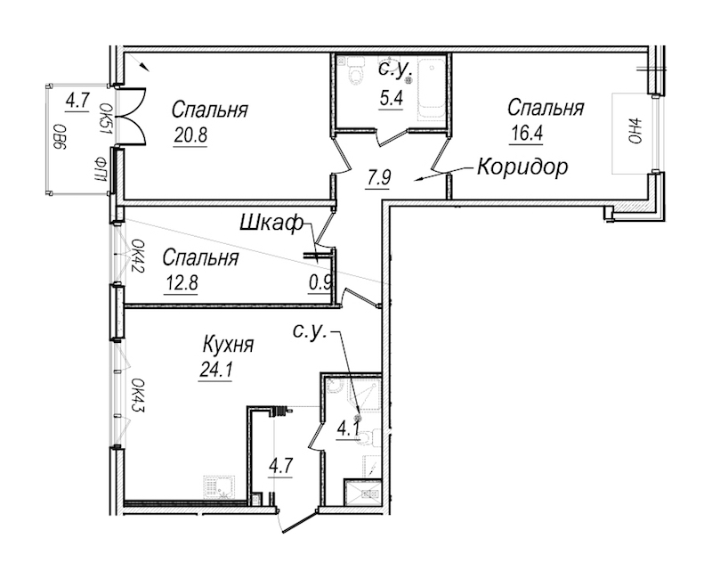 3-комнатная квартира 101.7 м², 7/8 эт., Комплекс апартаментов «Meltzer Hall»